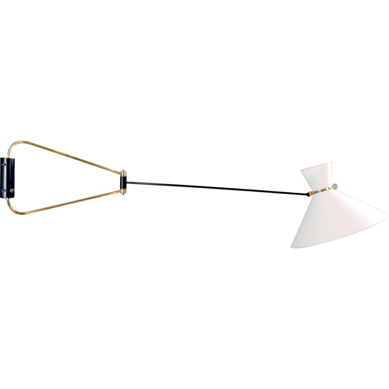 French wall lamp in black lacquered brass, Robert MATHIEU - 1960s