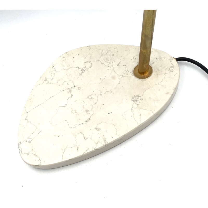 Vintage verguld messing bureaulamp met Carrara marmeren voet, Italië 1980