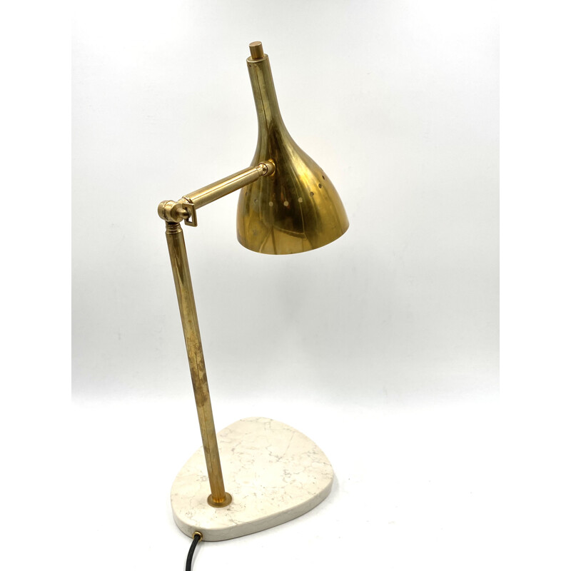 Vintage gilt brass desk lamp with Carrara marble base, Italy 1980