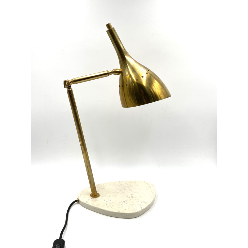 Lámpara de escritorio vintage de latón dorado con base de mármol de Carrara, Italia 1980