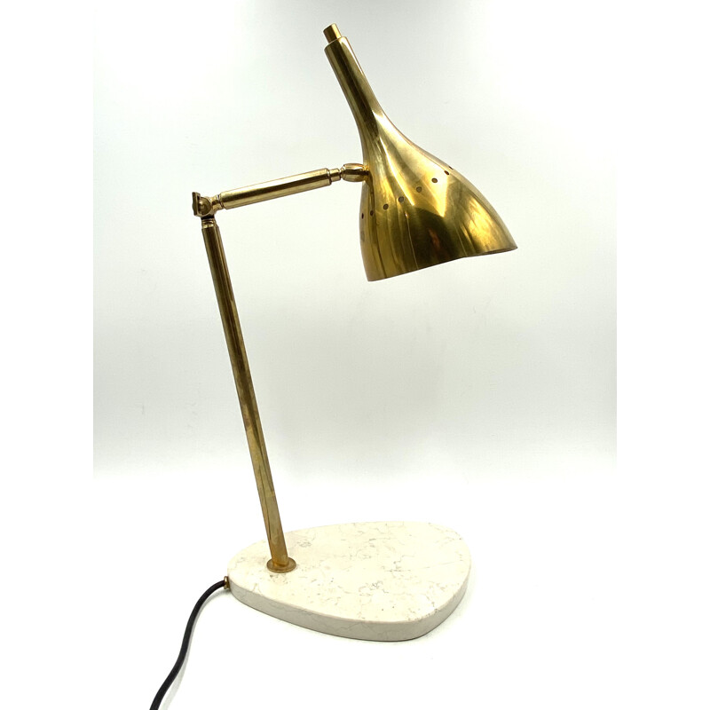 Vintage gilt brass desk lamp with Carrara marble base, Italy 1980