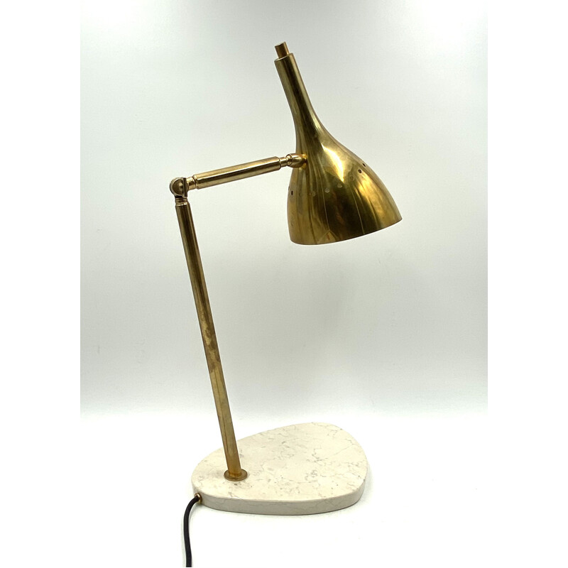 Lampe de bureau vintage en laiton doré avec base en marbre de Carrare, Italie 1980