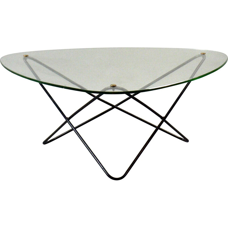 Airborne "Jasmin" coffee table in glass and black steel, Florent LASBLEIZ - 1950s