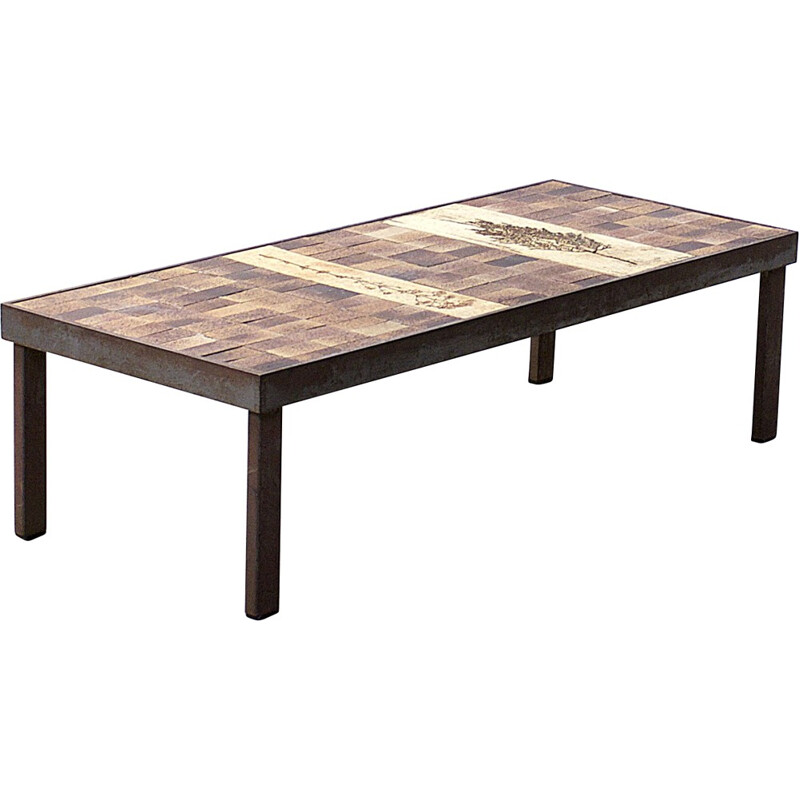 Mid-century coffee table in steel and ceramic, Roger CAPRON - 1950s