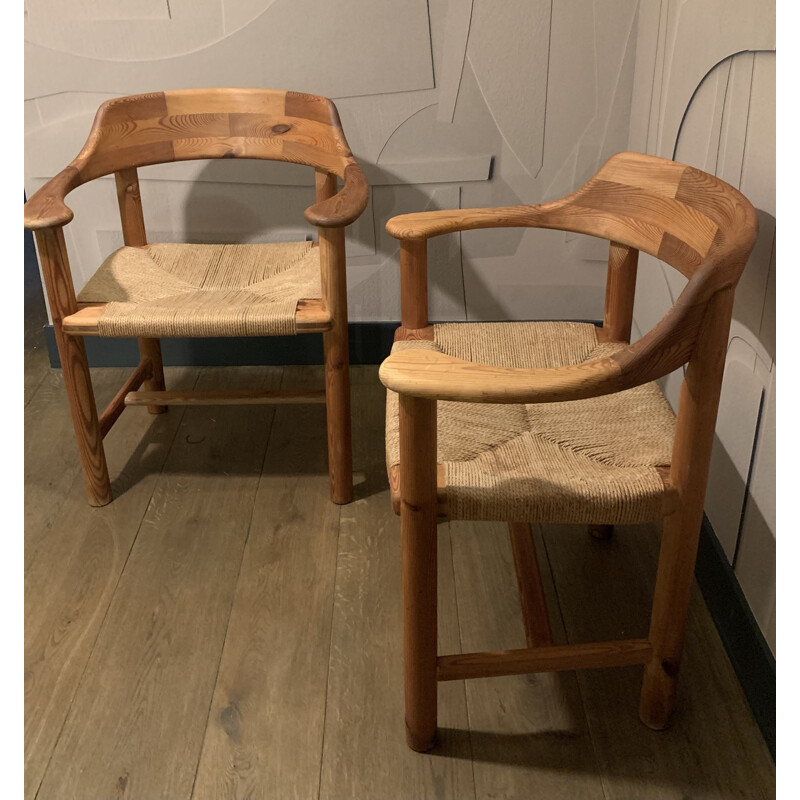 Pair of vintage pine and rope armchairs by Rainer Daumiller