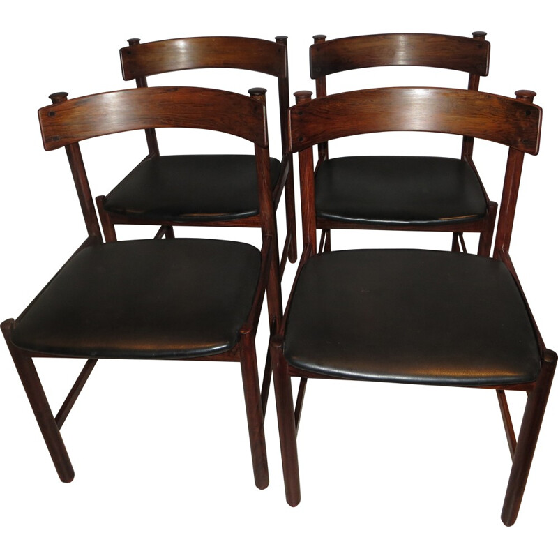 Suite de 4 chaises danoises en palissandre de Rio et skaï - 1960