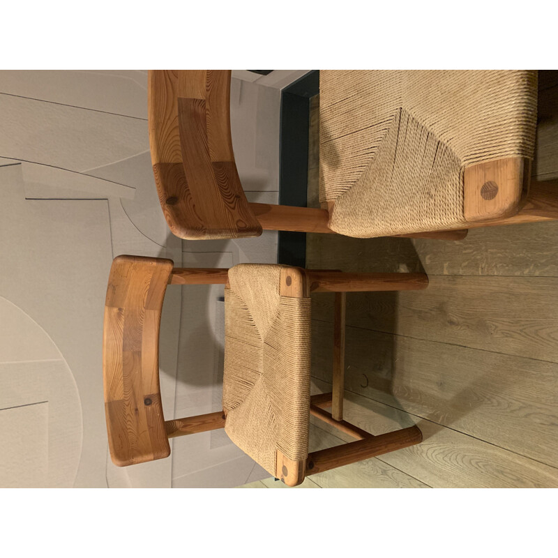 Paire de chaises vintage en pin et corde de Rainer Daumiller