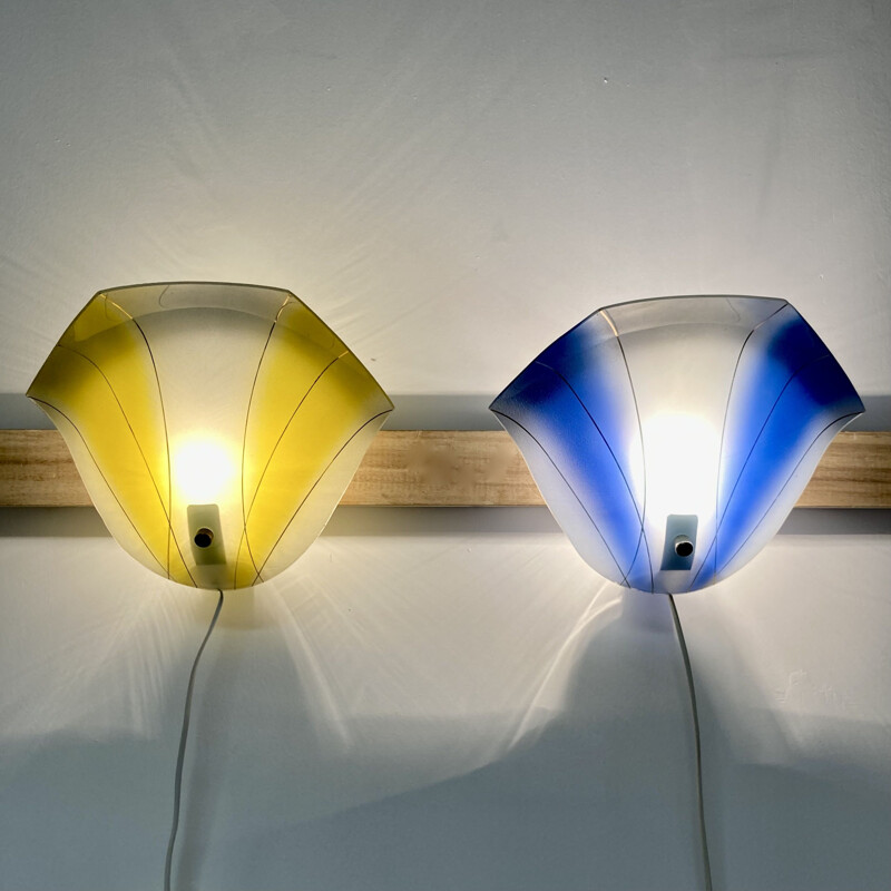 Pair of Scandinavian vintage glass wall lamps, 1950