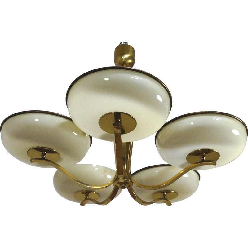 Vintage 5-armed pendant lamp with brass - 1940s