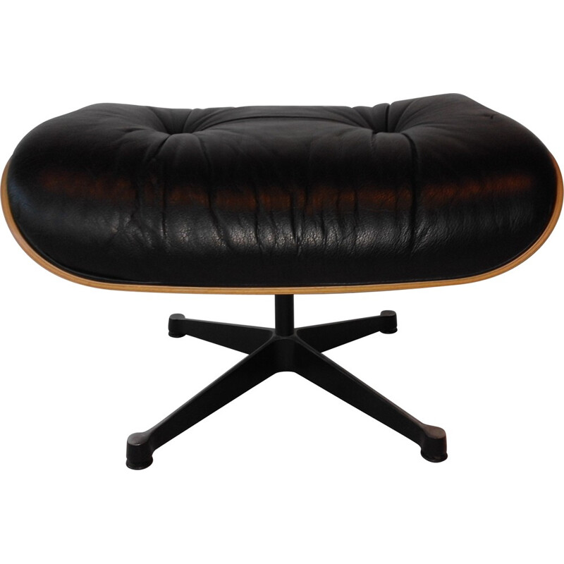 Vintage Vitra ottoman in leather and rosewood, Charles & Ray EAMES - 2000s