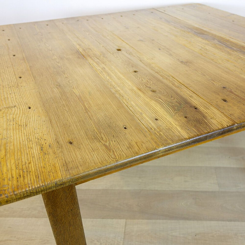 Rustic vintage square dining table, Spain 1930s