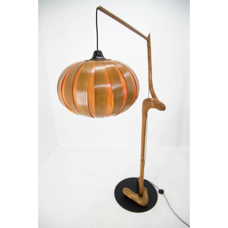 Lampada da terra in legno vintage, 1960