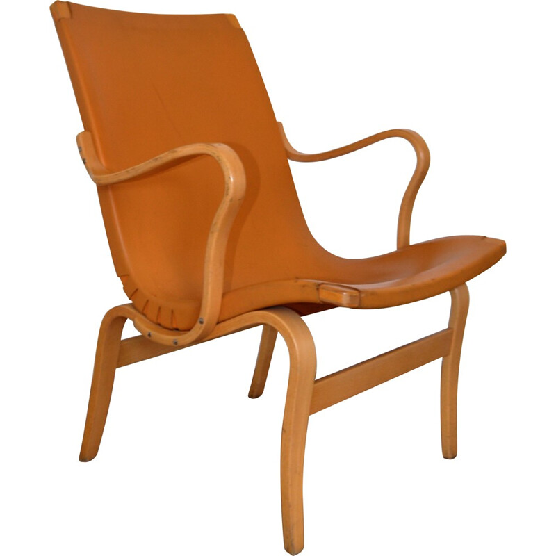 Dux "Eva" armchair in bentwood and orange leather, Bruno MATTHSON - 1970s
