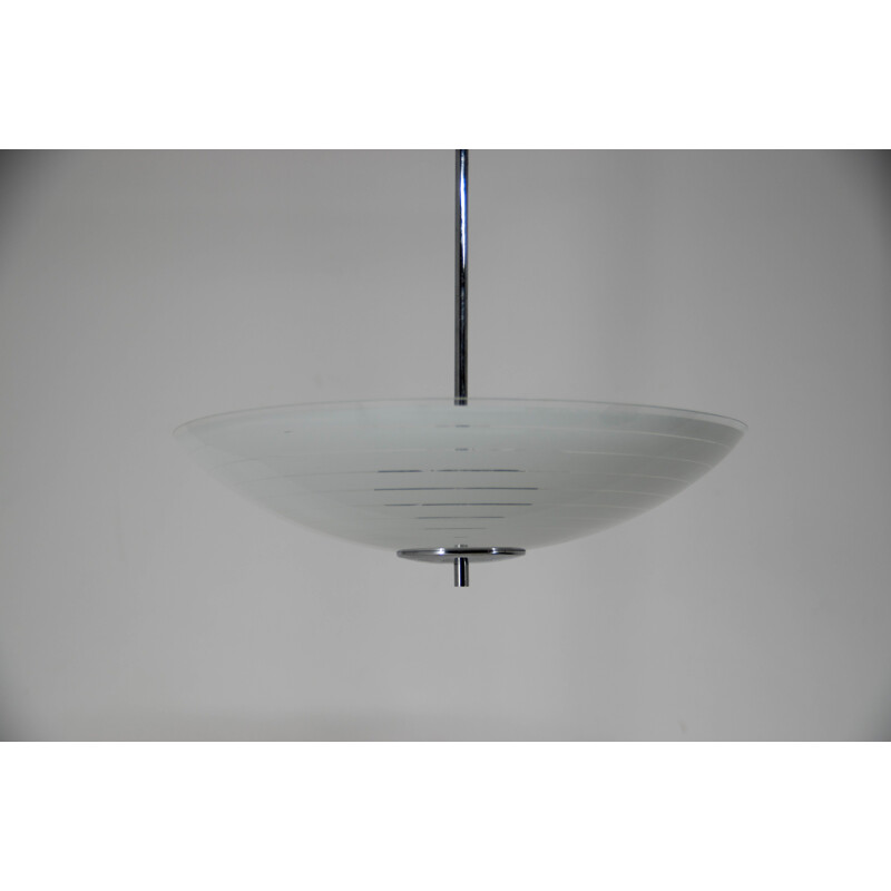 Vintage Bauhaus glass chandelier by Zukov, 1940s