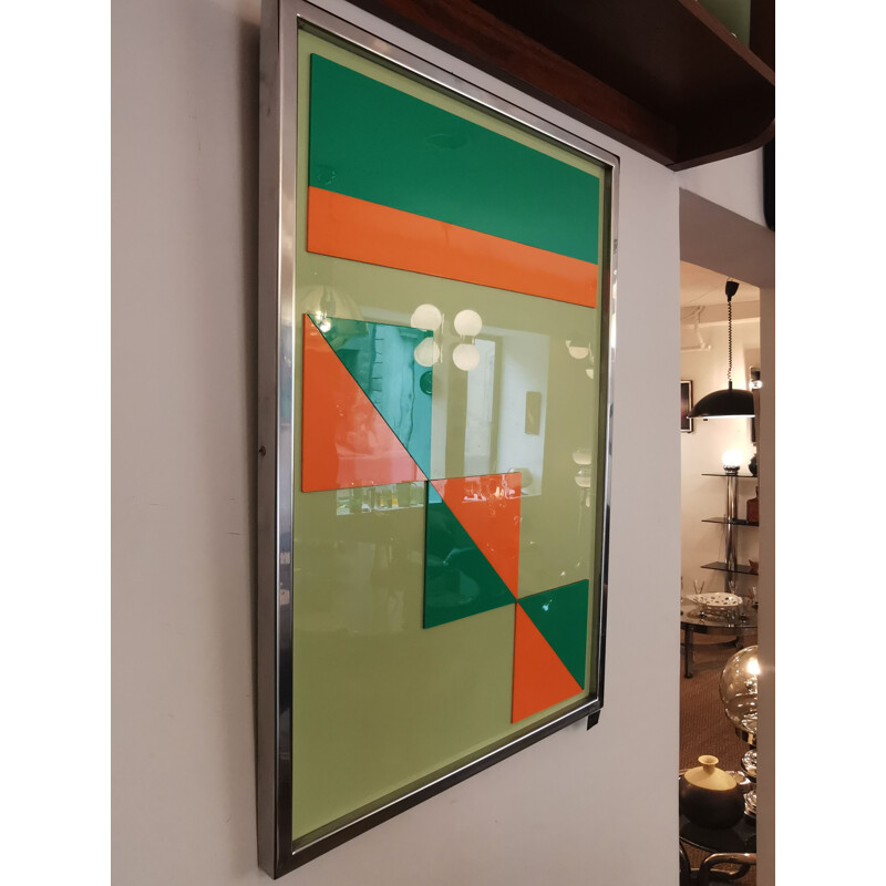 Vintage abstract painting in colored plexi, 1970