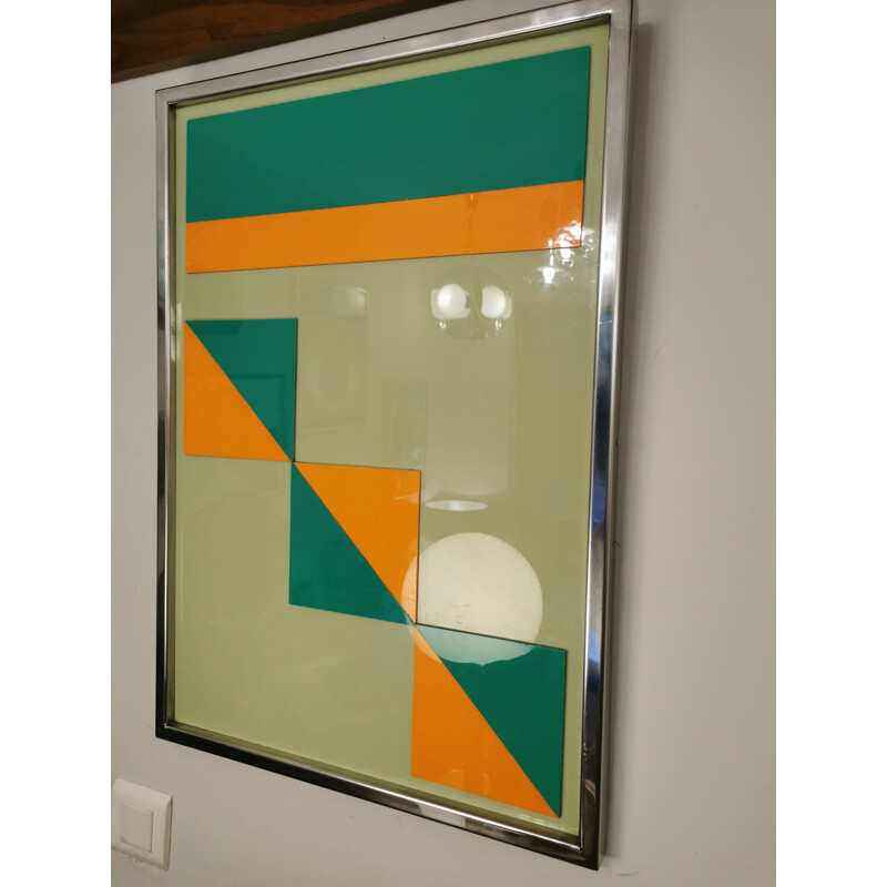 Vintage abstract painting in colored plexi, 1970