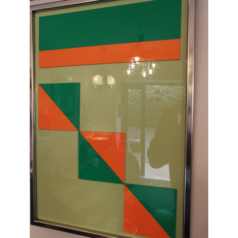 Vintage abstract painting in colored plexi, 1970
