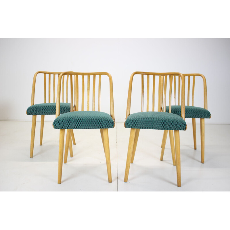 Conjunto de 4 cadeiras de madeira e tecido vintage de Antonin Suman, Checoslováquia 1960