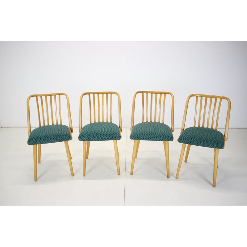 Set of 4 vintage wood and fabric dining chairs by Antonin Suman, Czechoslovakia 1960s