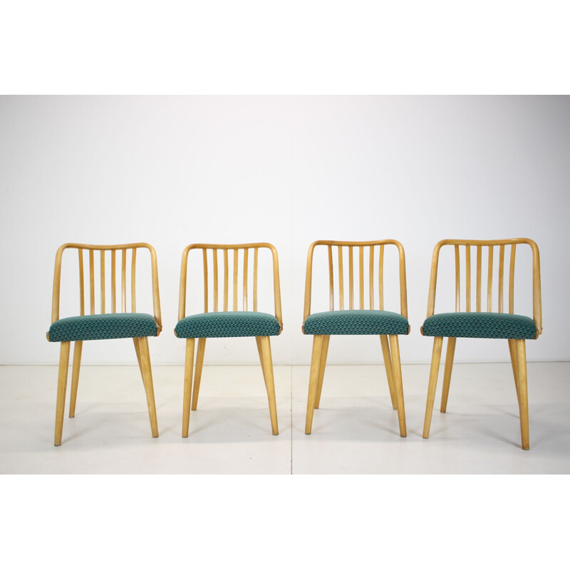 Set of 4 vintage wood and fabric dining chairs by Antonin Suman, Czechoslovakia 1960s