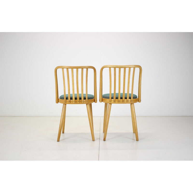 Set of 4 vintage wood and fabric dining chairs by Antonin Suman, Czechoslovakia 1960s