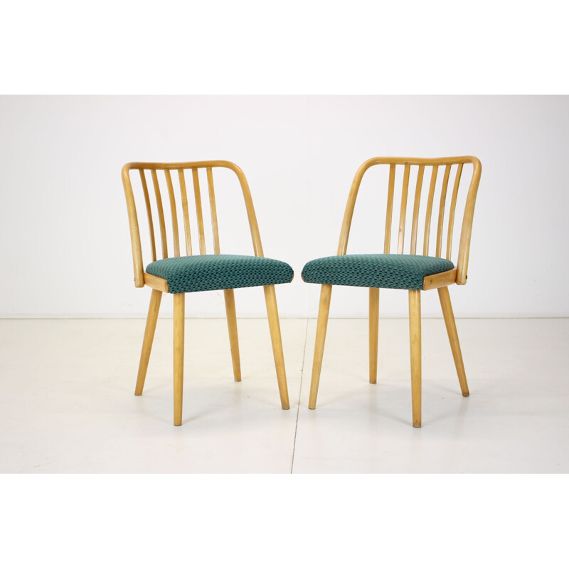 Set of 4 vintage wood and fabric dining chairs by Antonin Suman, Czechoslovakia 1960s