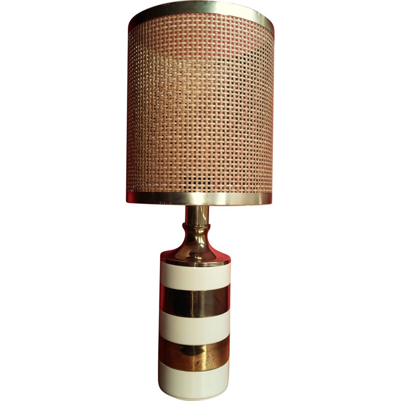 Italian table lamp with woven shade - 1970s
