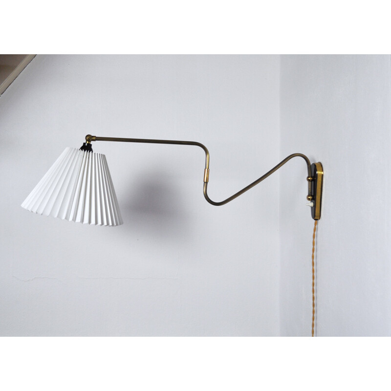 Danish vintage brass swing arm wall lamp, 1950s