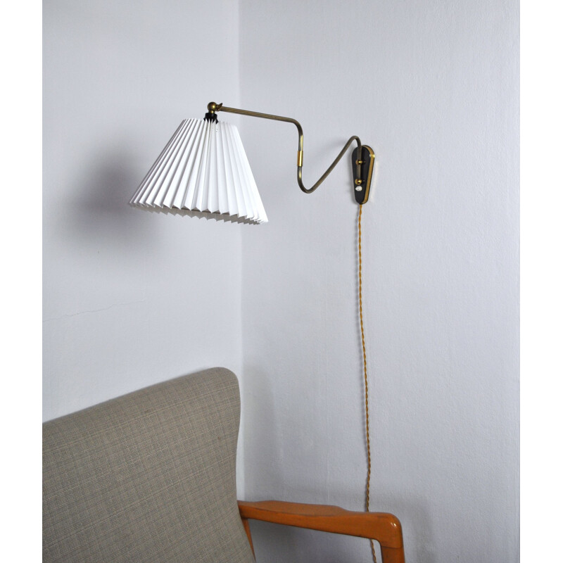 Danish vintage brass swing arm wall lamp, 1950s