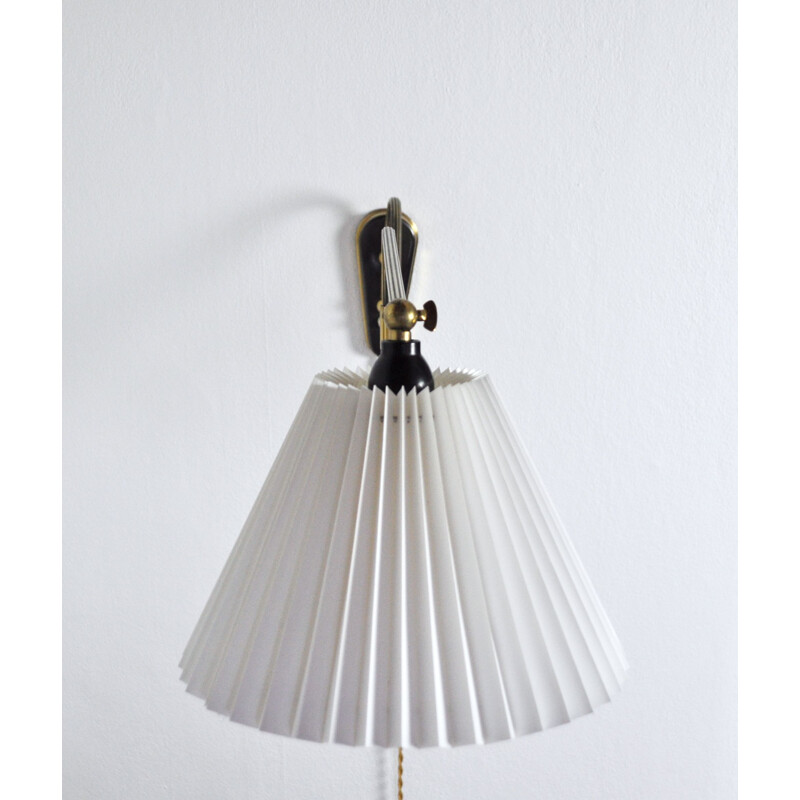 Danish vintage brass swing arm wall lamp, 1950s