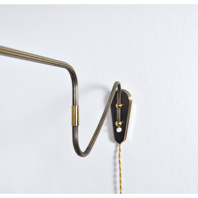 Danish vintage brass swing arm wall lamp, 1950s