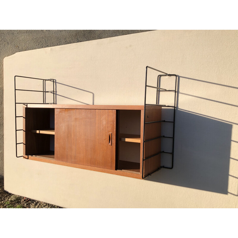 Scandinavian vintage wall shelf with sliding doors, 1960