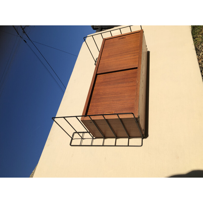 Scandinavian vintage wall shelf with sliding doors, 1960