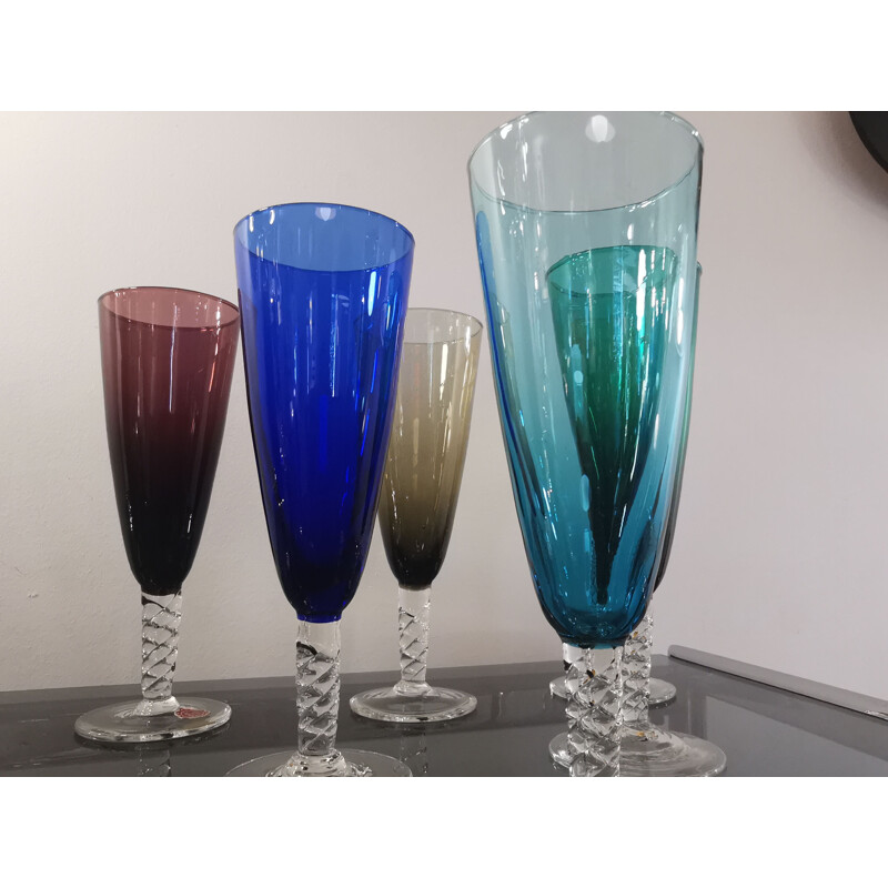 Set of 6 vintage Murano glass champagne flutes, 1960