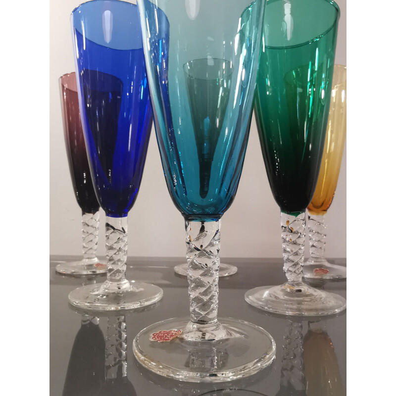 Set of 6 vintage Murano glass champagne flutes, 1960