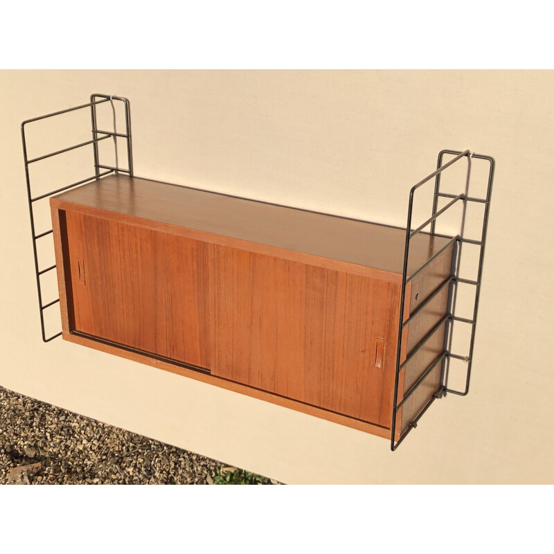 Scandinavian vintage wall shelf with sliding doors, 1960