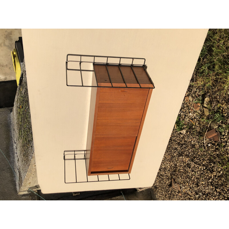 Scandinavian vintage wall shelf with sliding doors, 1960