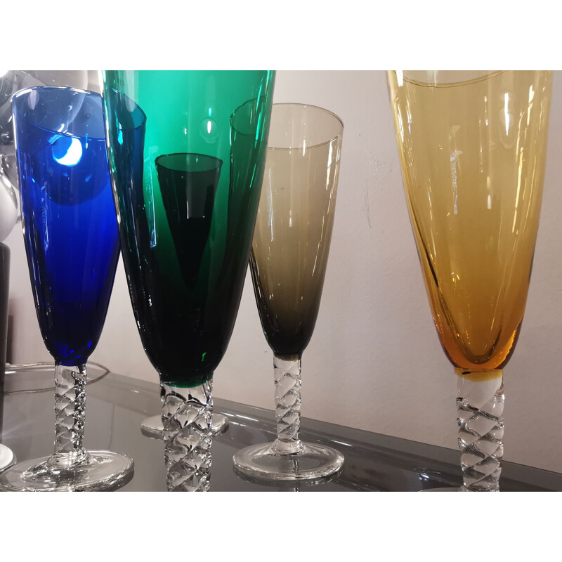 Set of 6 vintage Murano glass champagne flutes, 1960