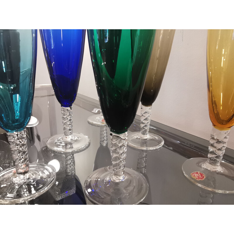 Set of 6 vintage Murano glass champagne flutes, 1960