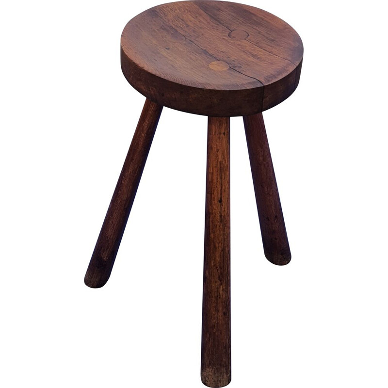 Tabouret vintage tripode en chêne massif