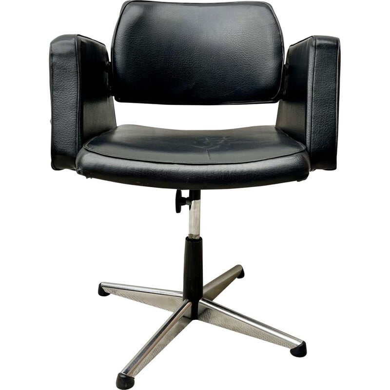 Fauteuil de bureau pivotant vintage en cuir noir, 1960-1970