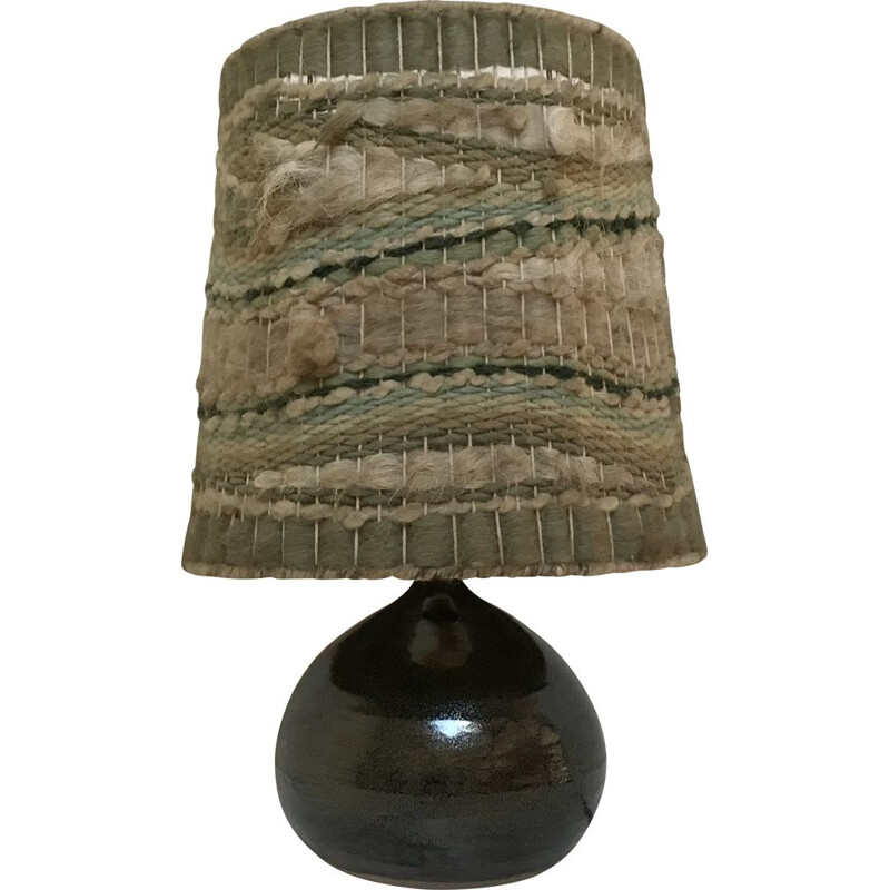 Lampada vintage in gres con paralume in lana