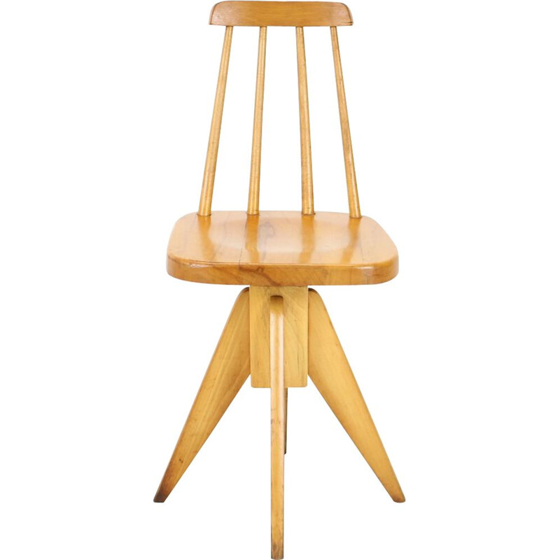 Mid century wood revolving armchair, Czechoslovakia 1970s