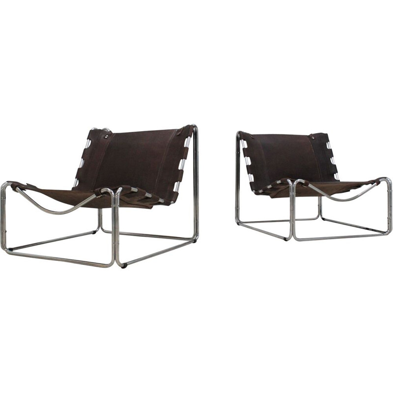 Pair of leather vintage armchairs by Pascal Mourgue for Steiner, 1970s