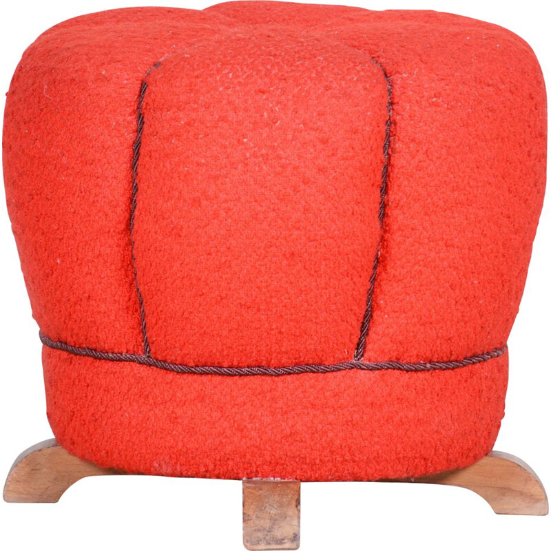 Vintage red Art Deco pouf, 1930s