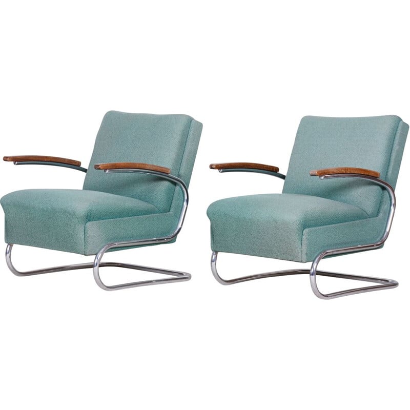 Paar blaue Vintage-Bauhaus-Sessel von Marcel Breuer für Mucke Melder, 1930