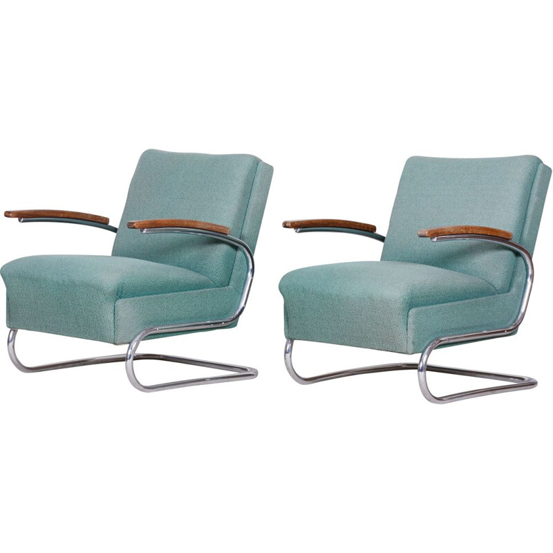 Pareja de sillones azules vintage de la Bauhaus, de Marcel Breuer para Mucke Melder, 1930