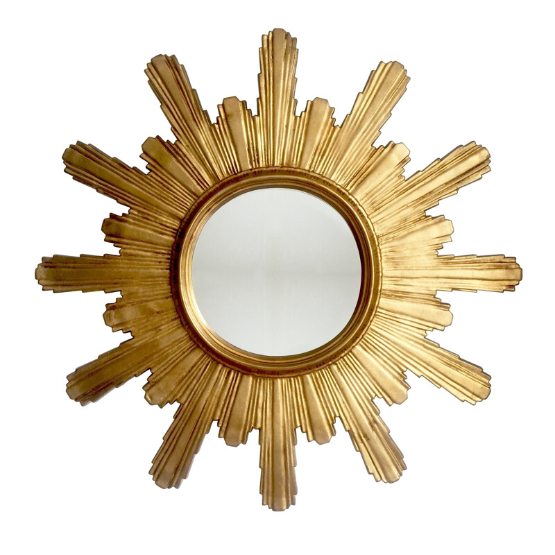 Large carved wooden sunburst mirror - 1960s