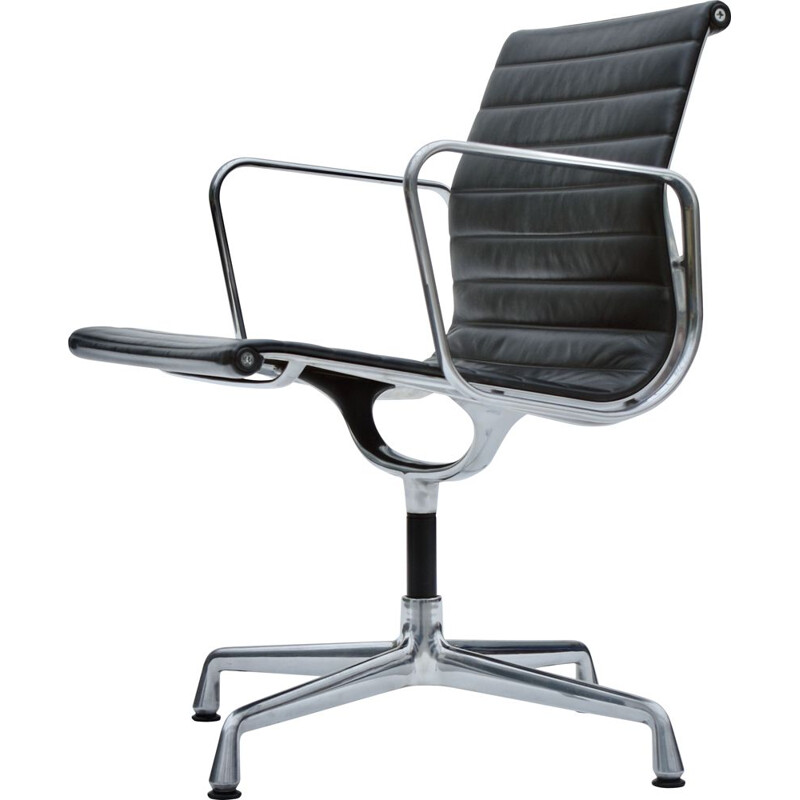 Vintage aluminium and leather armchair by Eames for Vitra