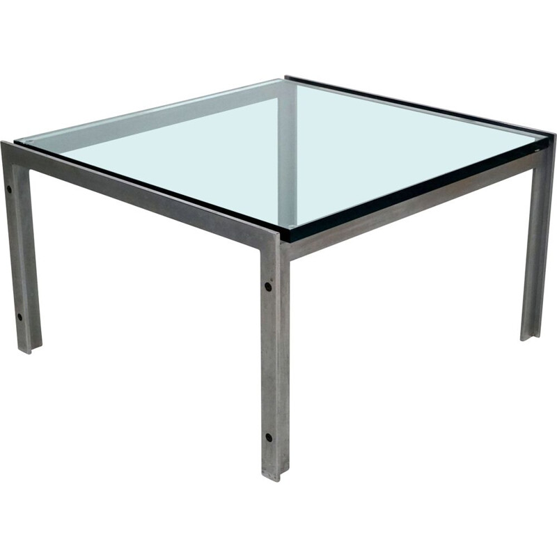 Vintage stainless steel and glass coffee table metaform M-2, 1990